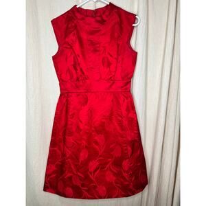 1960s Royal Lynne Tulip Floral Liquid Satin Red Oriental Event Cocktail Dress M